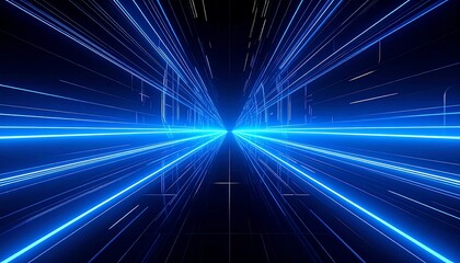 Futuristic tunnel with vibrant blue light streaks