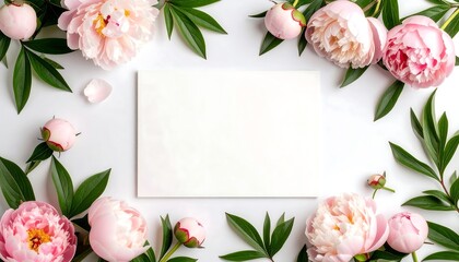 Pink peonies and white paper