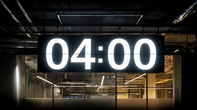 Digital Clock Display Showing Four O&rsquo;Clock in Modern Workspace