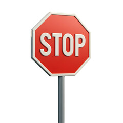 Isolated Stop Sign on Gray Pole with Red Octagon and White Letters Against Transparent Background Safety and Regulations Compliance