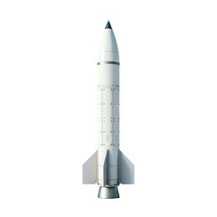 White Rocket Missile Isolated on Black Background with Pointed Tip and Fins High Detail Military Weapon for Defense and Aerospace