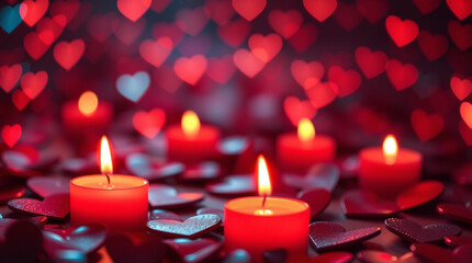 christmas candles on red background