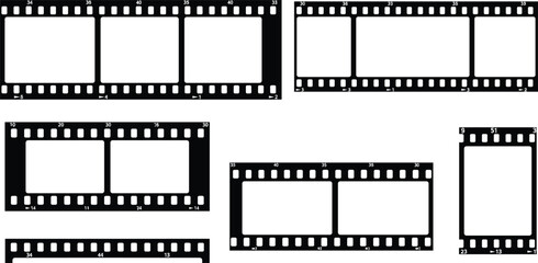 Blank film strip, empty photo frame, retro movie reel border, vintage cinema template, vector illustration