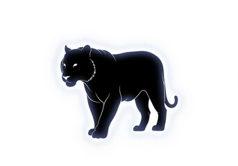 Obraz premium Glowing Black Panther Illustration with White Outline and Intense Gaze