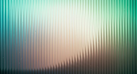 Abstract textured background with vertical ribbed glass effect and soft gradient of teal green and warm beige colors