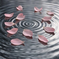 A tranquil, otherworldly scene: a shallow pool of liquid metal forms a rippled mirror, its silvery skin catching soft highlights and prismatic glints.