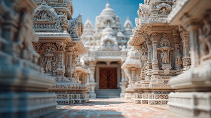 Obraz premium Detailed carvings at stunning BAPS Swaminarayan Hindu temple in Etobicoke