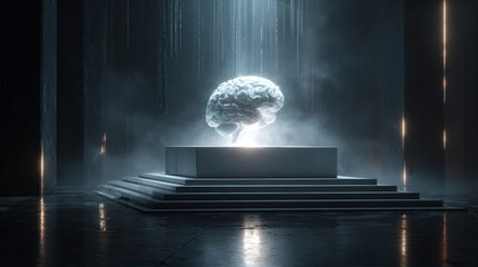 Obraz premium Advanced Technology Visualization of a Brain with Digital Overlays
