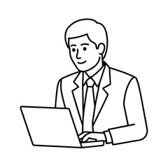 outline vector carton of a business man working on laptop 