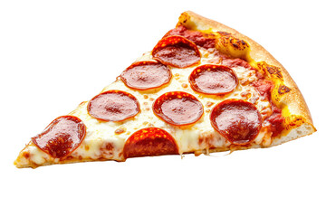 Delicious slice of pepperoni pizza featuring melted cheese on a transparent background