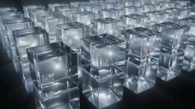 Prisma-glass cubes refracting light on mirrored surface