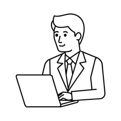 outline vector carton of a business man working on laptop 