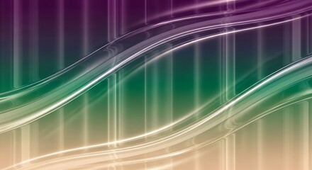 Abstract flowing light streaks in vibrant purple green and gold gradient background with vertical lines