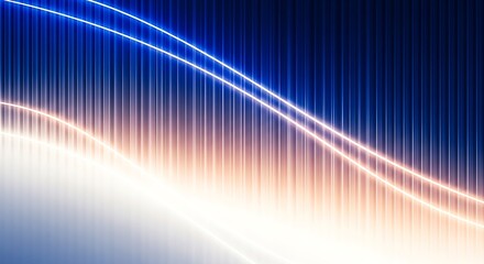 Abstract background with glowing blue and orange neon light streaks and vertical lines