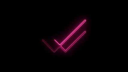 Animated glowing neon double check mark confirmation symbol on a black background