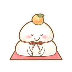 Cute bowing Kagamimochi Character Watercolor Illustration / かわいい鏡餅キャラクター水彩イラスト（お辞儀）