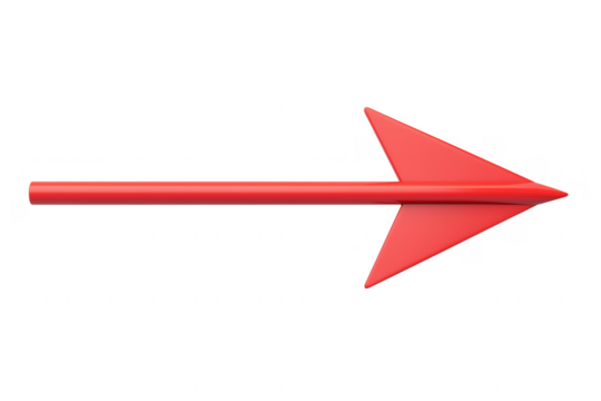 Glossy red arrow pointing right on transparent background indicating direction guidance and navigation