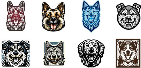 Dog mascot logo collection with bold illustration style.