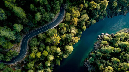 Aerial View of a Winding River Flowing Through a Dense, Lush Forest
