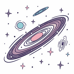 Fototapeta premium A whimsical galaxy illustration, showcasing swirling cosmic dust, twinkling stars, and distant planets in a dreamy, colorful celestial dance