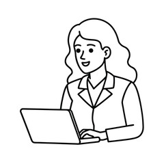 outline vector carton of a business woman working on laptop 