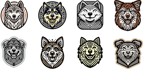 Dog emblem design set in modern vector illustration.