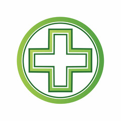 Fototapeta premium Green medical cross icon inside a circle, a universal symbol for pharmacy, health, first aid, and hospital services, isolated on a white background