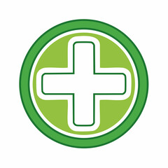 Obraz premium Healthcare Symbol A green plus sign within a circular frame, signifying medical and health services