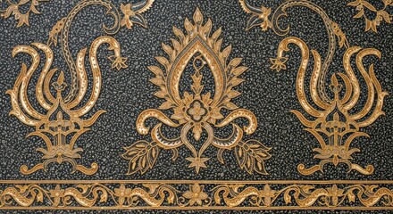 Obraz premium Ornate, dark-gray mosaic with golden-tan floral designs