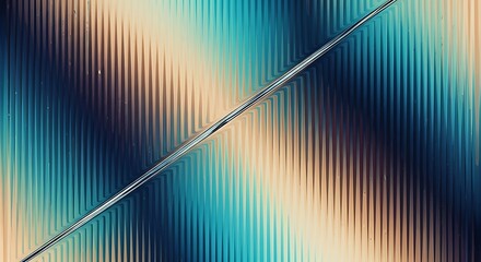 Abstract background with vertical lines and a diagonal crack in vibrant blue green and beige colors