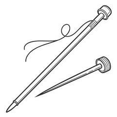 Illustration of two marlinspike tools, one with a loop of string, a nautical tool used for splicing rope and wire, and for other tasks