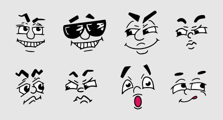A set of emotional groove faces drawn in doodle style.