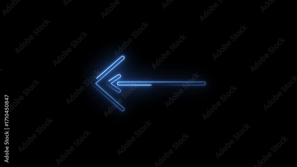 Poster neon blue left arrow animation on black background for directional signage and navigation