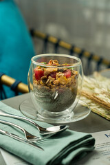 Chia pudding with fruits and cereal
