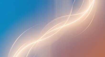 Abstract flowing light streaks and lines create a dynamic and ethereal background with a gradient from blue to warm tones