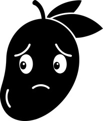  mango up sad face  silhouette  vector black , white background 