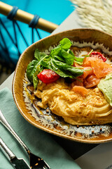 omelet with salmon and avocado puree