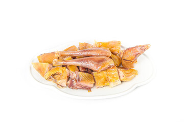 Roasted Chicken Pieces with Golden Crispy Skin on White Plate Ready to Eat