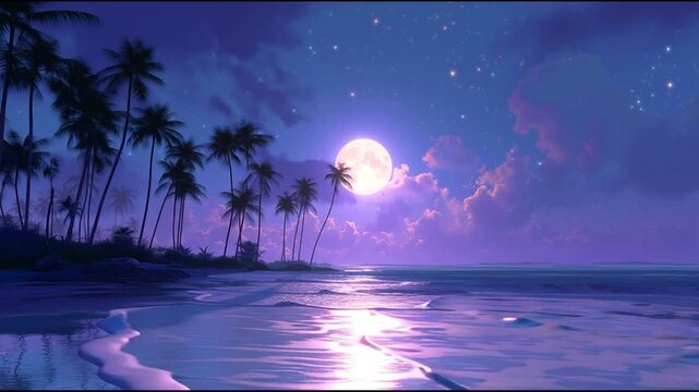 sky, beach background for on deep sleep music video, cinematic ocean stars soft glowing , in the Night luminous white palm tropical calm minimal waves, half reflections relaxing water, moon 46729734 1