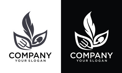 Creative Illustration silhouette Wine leaf with fork restaurant bar sign vector logo template 