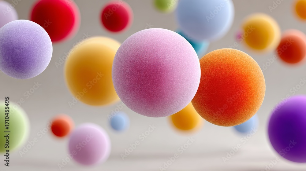 Poster a bunch of colorful balls are floating in the air. the colors are bright and vibrant, creating a liv