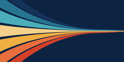 Retrofuturism of the 70s Abstract vector background with rainbow stripes – vintage wavy lines Wallpaper for posters, wall art, banners, retro color illustration in 3D perspective	
