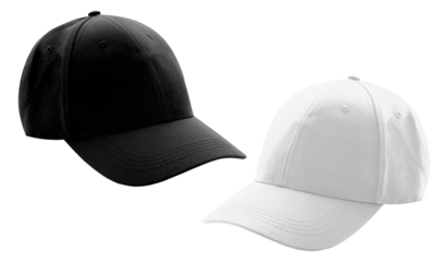 Classic Mockup Black and White Baseball Caps Side View Transparent Background