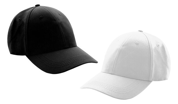 Classic Mockup Black and White Baseball Caps Side View Transparent Background