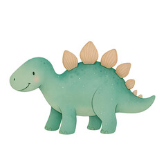 Cute watercolor dinosaur cartoon illustration isolated on white background