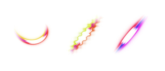 Abstract neon glowing shapes with vibrant futuristic gradients on black background PNG