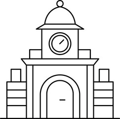 Spiral Clocktower Gate Coloring Page, Fantasy Architecture Illustration