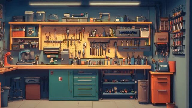 Organized workshop with tools and equipment displayed