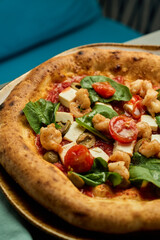 close-up of a pizza with shrimp