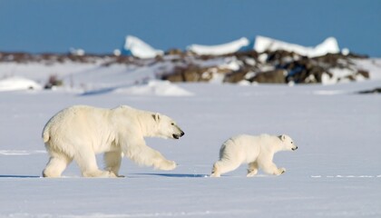 Polar bears on snow